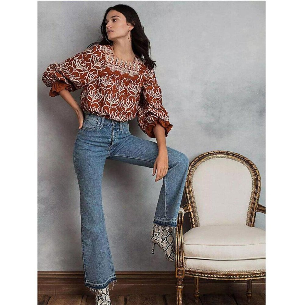 HappyXNature Kate Hudson Misty Floral Printed Blouse Top Ruffle L New